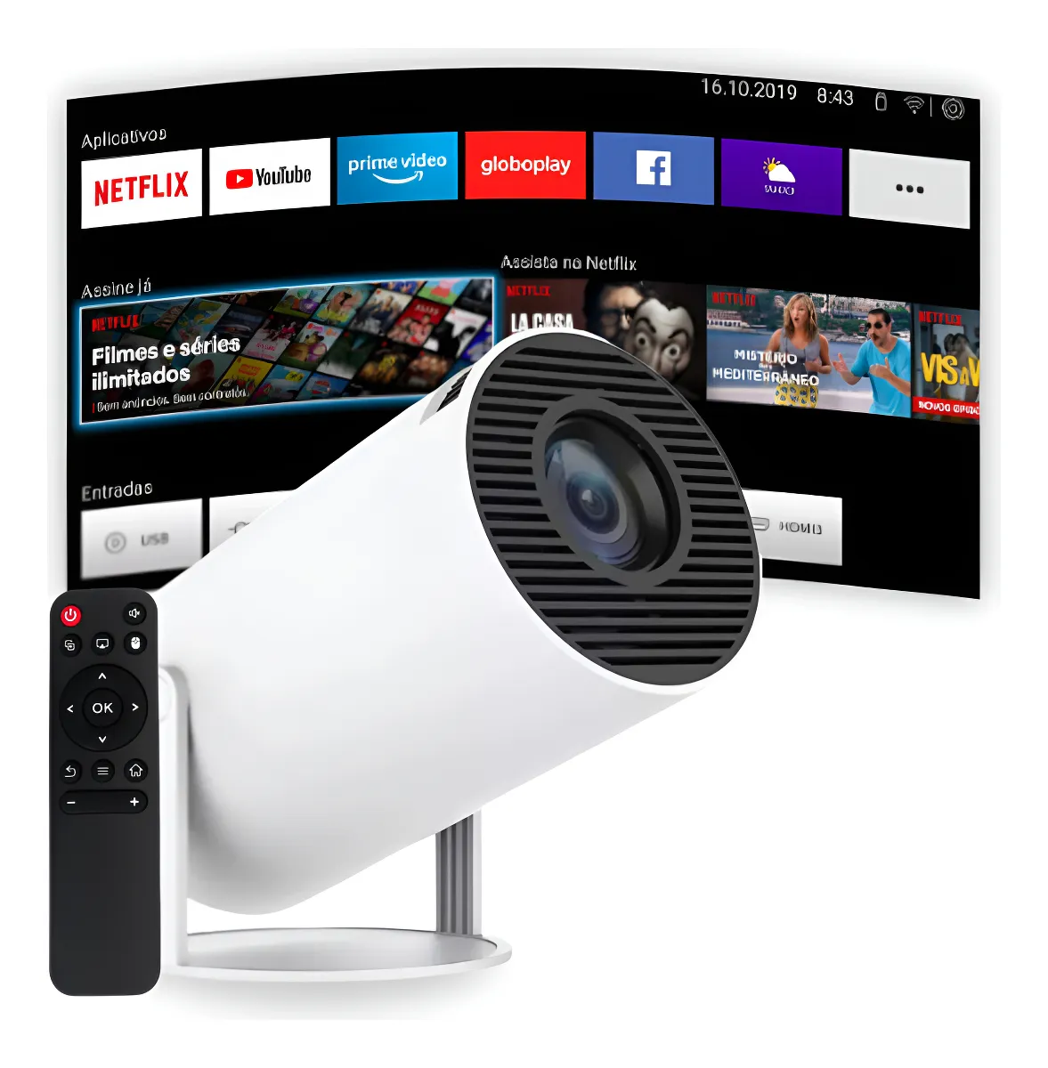 Projetor portátil 4K HD Android 11 Smart Wi-Fi 5G Bluetooth